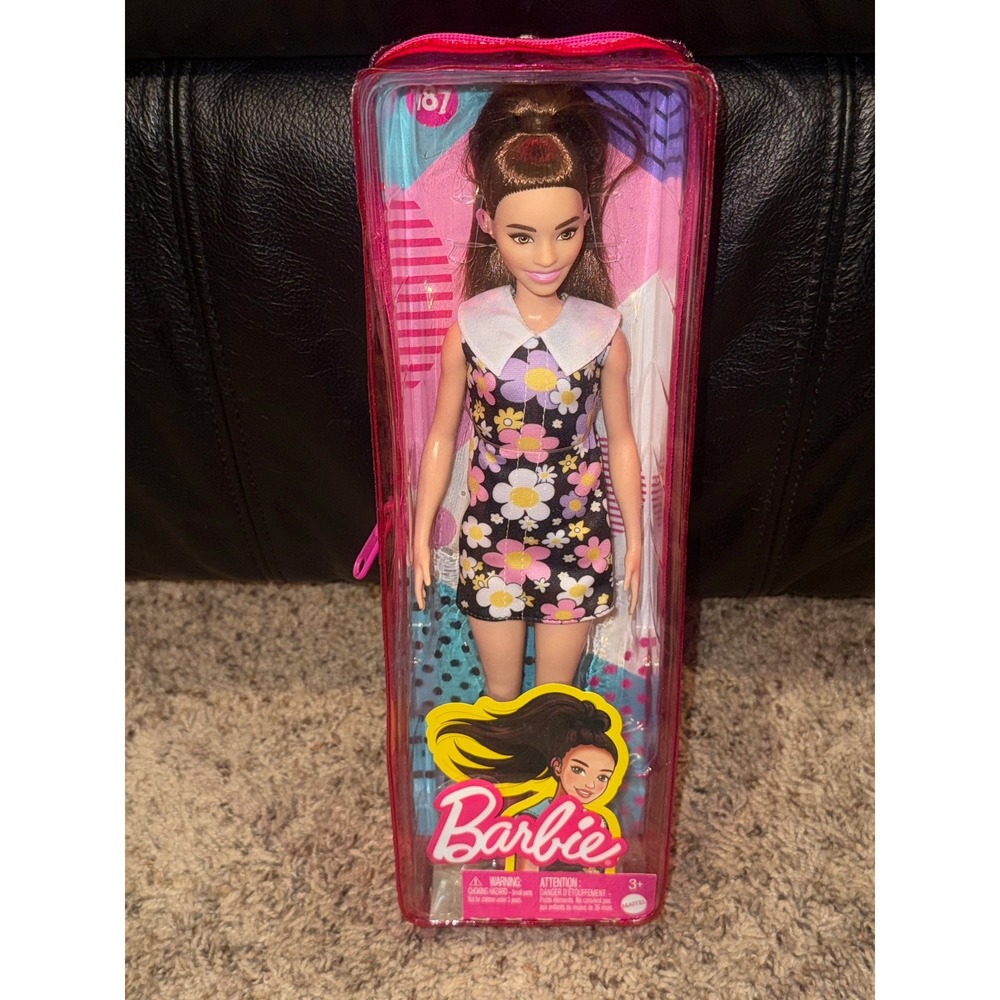 Barbie Doll #187 Brunette Hair Floral Dress Collectible New In Box‎ HBC94